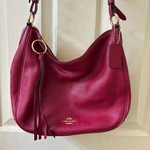Coach Sutton pebble leather hobo bag in a red raspberry color beautiful 💕